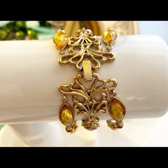 Vintage Costume Bracelet Amber Citrine Color - Picture 4 of 9
